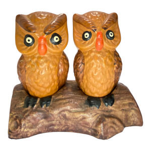 Owl Salt and Pepper Shakers Sitting on a Log